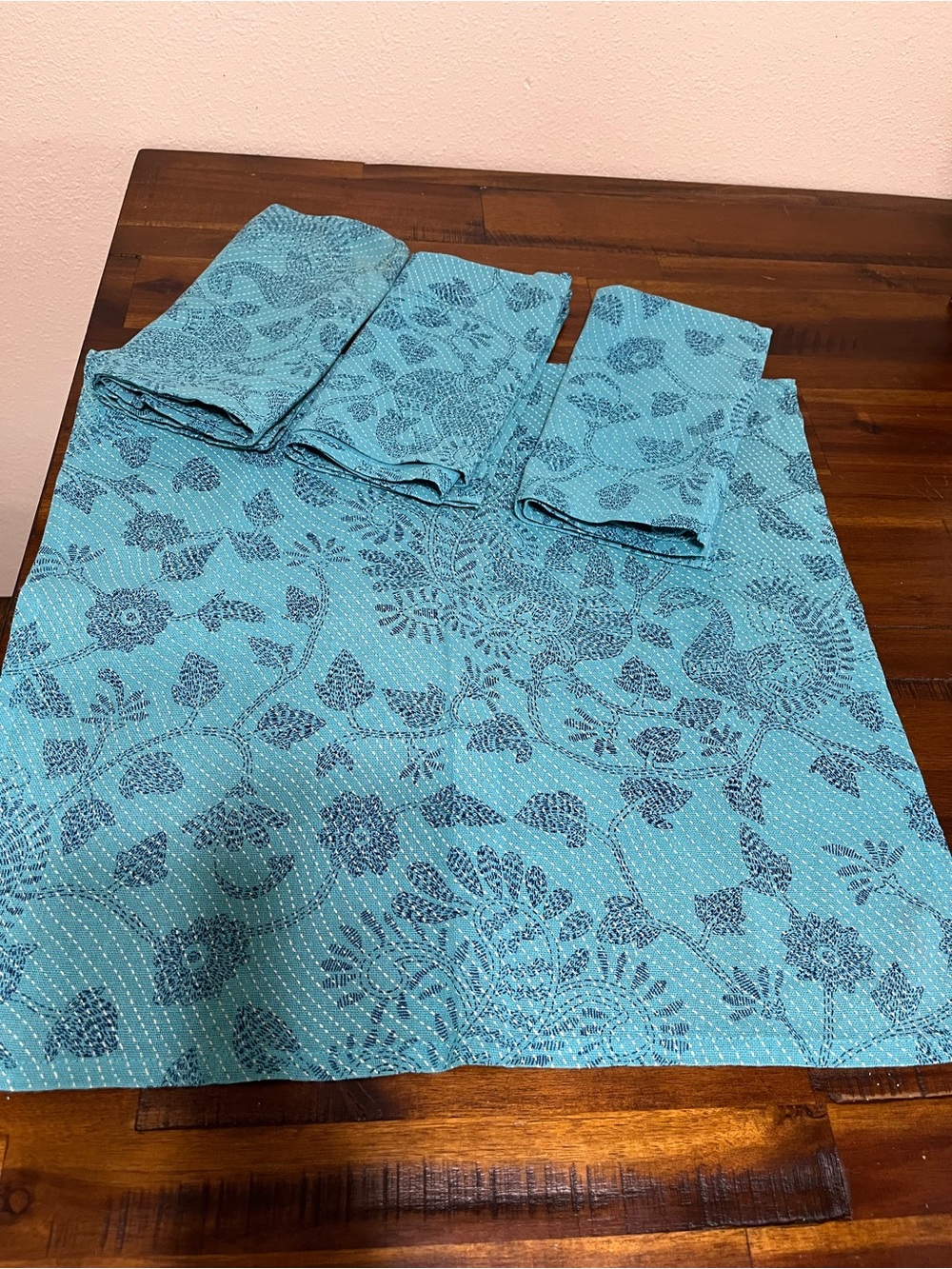 April Cornell Teal 100% Cotton Dinner Napkins